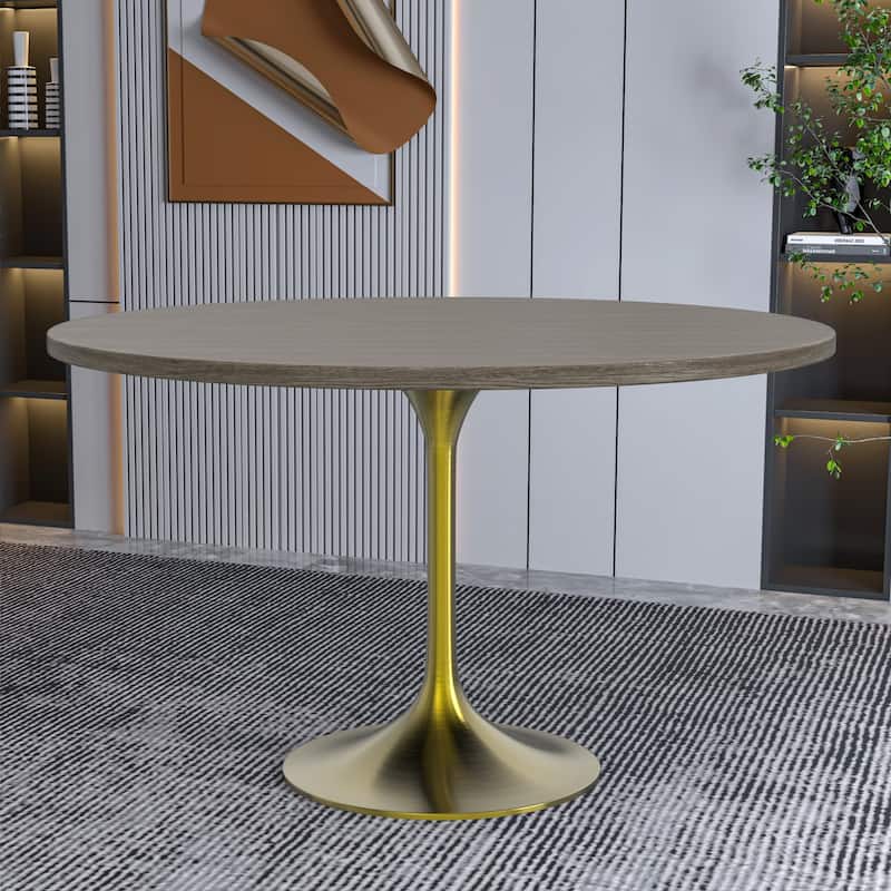 LeisureMod Verve 48" Round Dining Table with MDF Wood TableTop and Brushed Gold Base for Kitchen & Dining Room