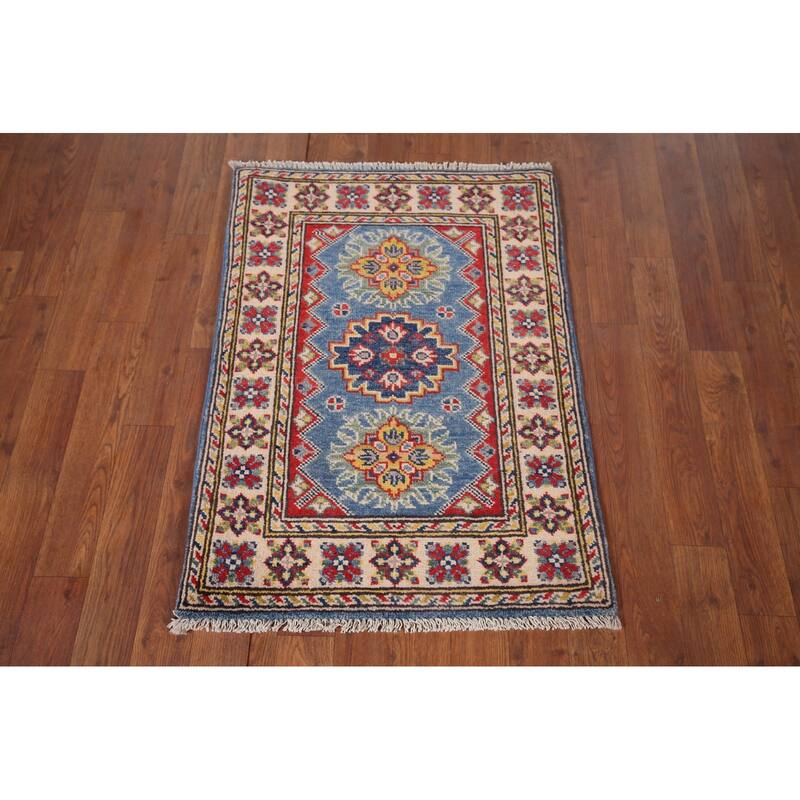Blue Kazak Oriental Accent Rug Handmade Wool Carpet - 2'1"x 2'10"