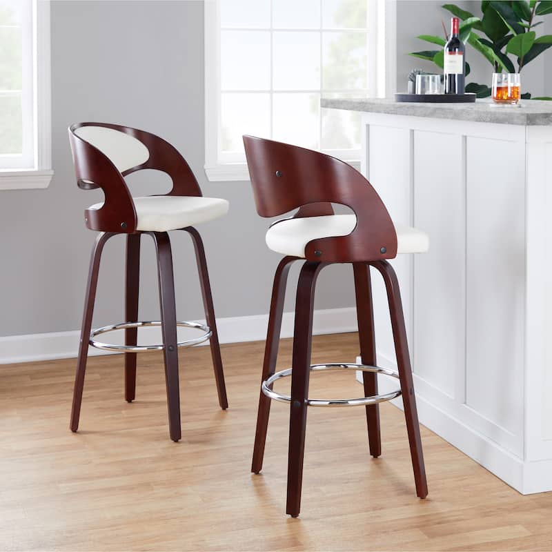 Carson Carrington Visby 30" Fixed-Height Bar Stool with Bent Wood Legs & Round Footrest (Set of 2)