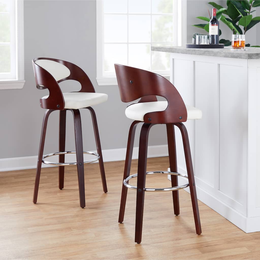 Carson Carrington Visby 30" Fixed-Height Bar Stool with Bent Wood Legs & Round Footrest (Set of 2)