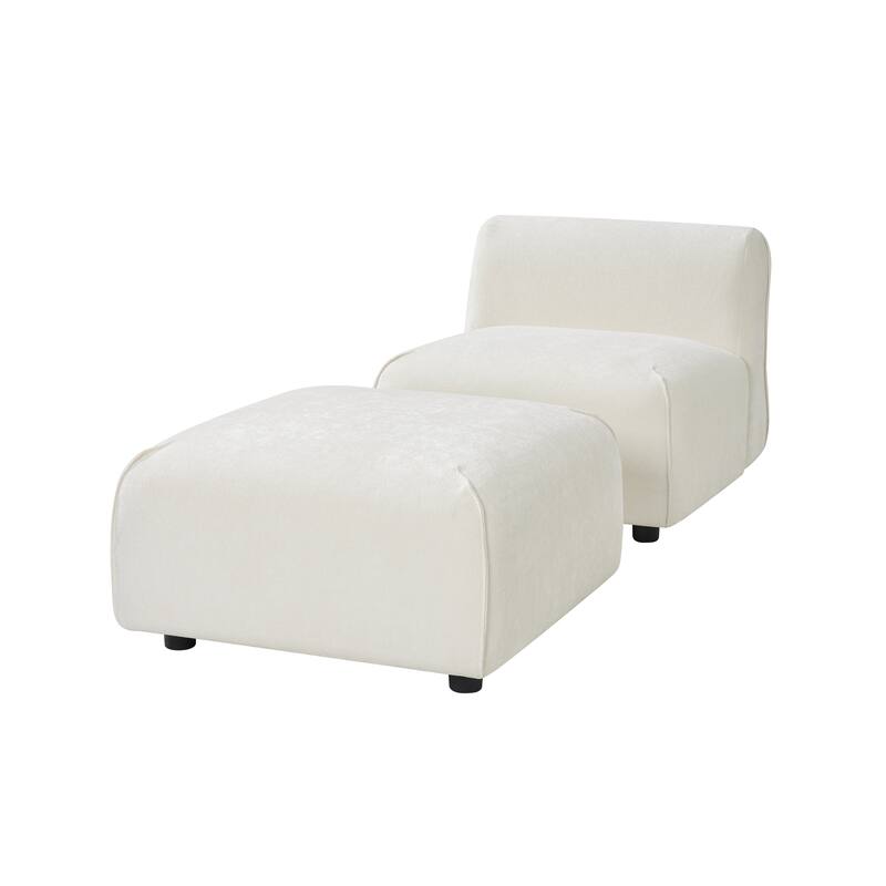 Christopher Knight Home - Marcella Modern 2-Piece Set Plush Upholstered Curved Padded Back Accent Chair and Footrest Ottoman