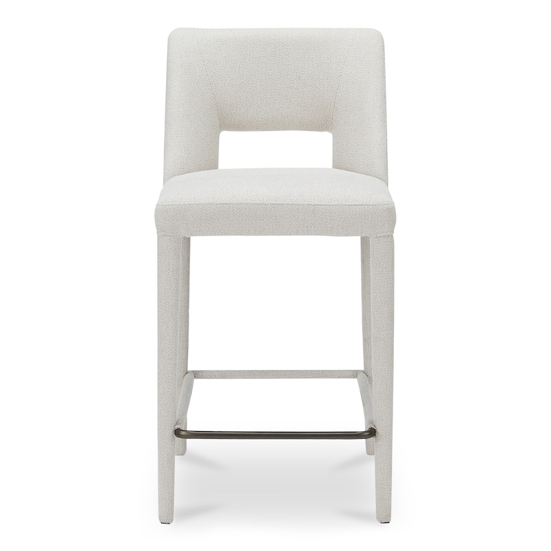 NADAAL STUDIOS Varekian Counter Stool, Fully Upholstered Silhouette with Carved Backrest Detail, Beige