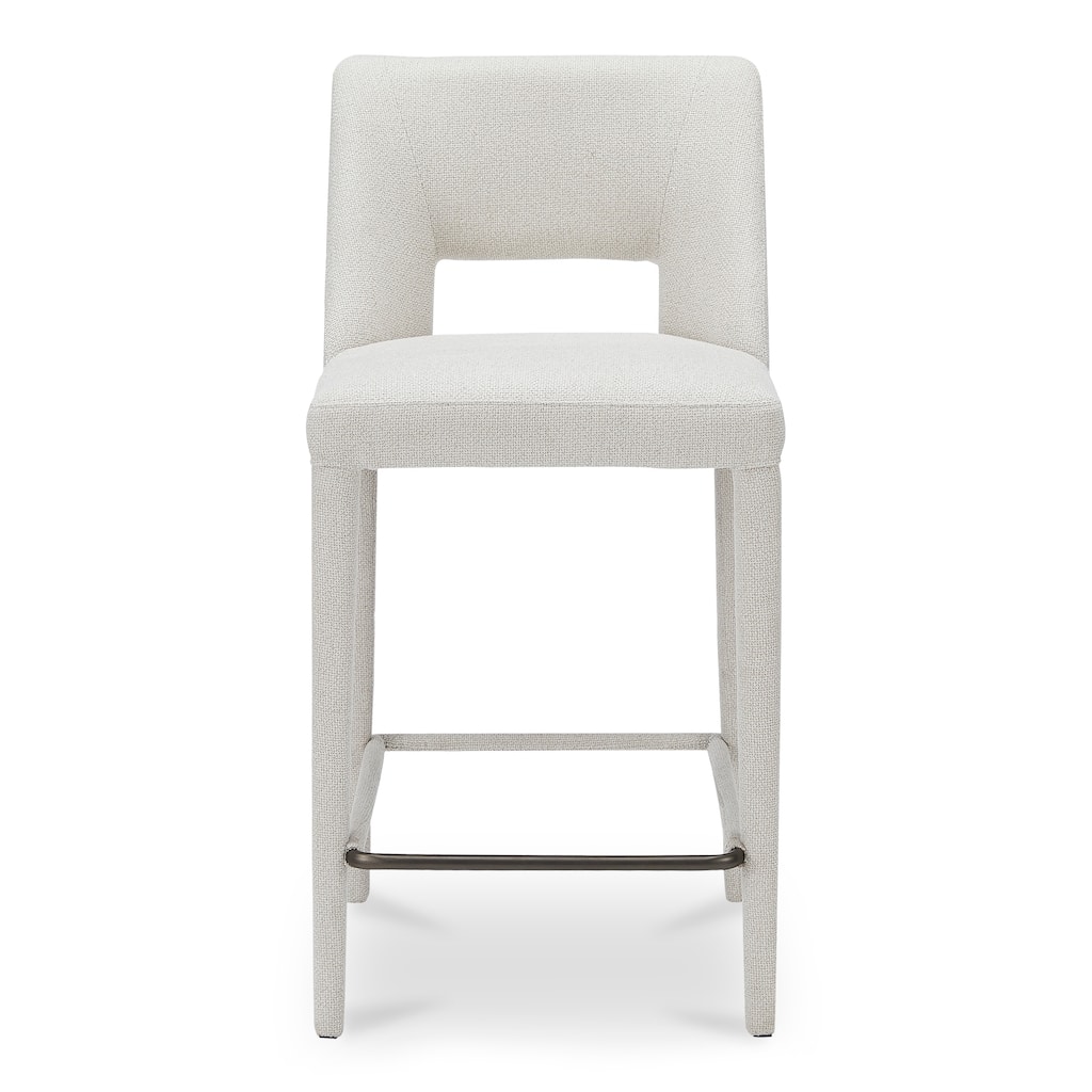 NADAAL STUDIOS Varekian Counter Stool, Fully Upholstered Silhouette with Carved Backrest Detail, Beige