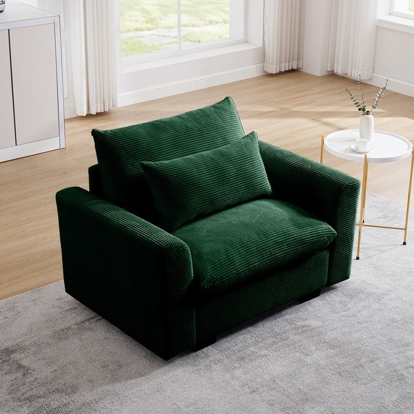 Oversized Double Chaise Cloud Couch - Fluffy Corduroy Sectional Sofa With Pillows, No Assembly, Green