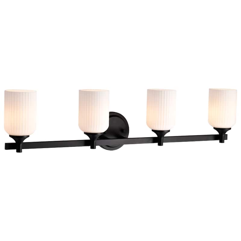 Solara 4 Light Vanity Matte Black Finish Frosted Ribbed Glass - Matte Black