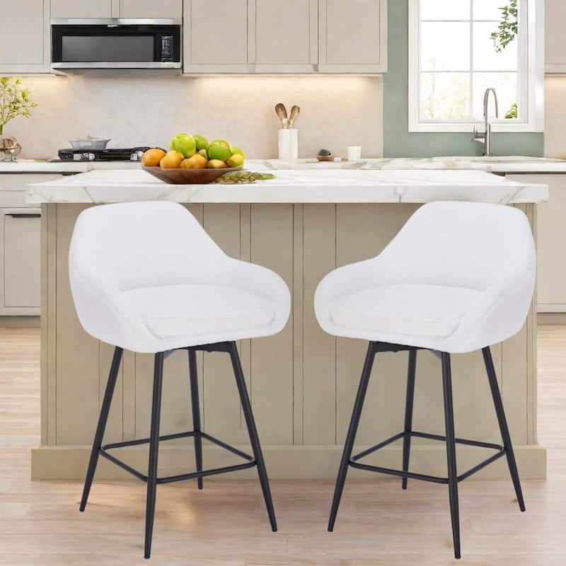 26" Counter Height Bar Stools Set of 2, 360° Swivel Upholstered Barstools for Kitchen Island