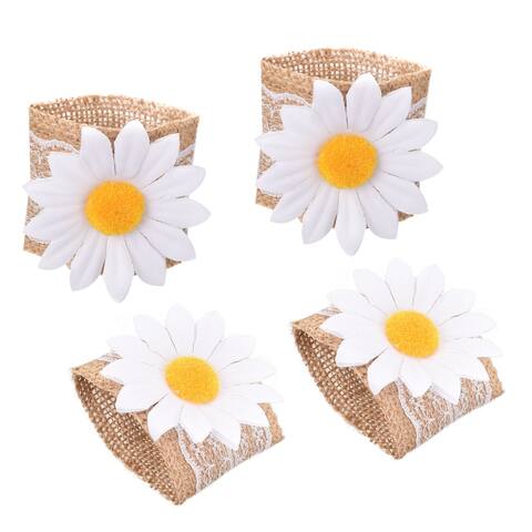 Napkin Rings, 4pcs Lace Sunflower Napkin Ring Holder Buckle, White - 60mm