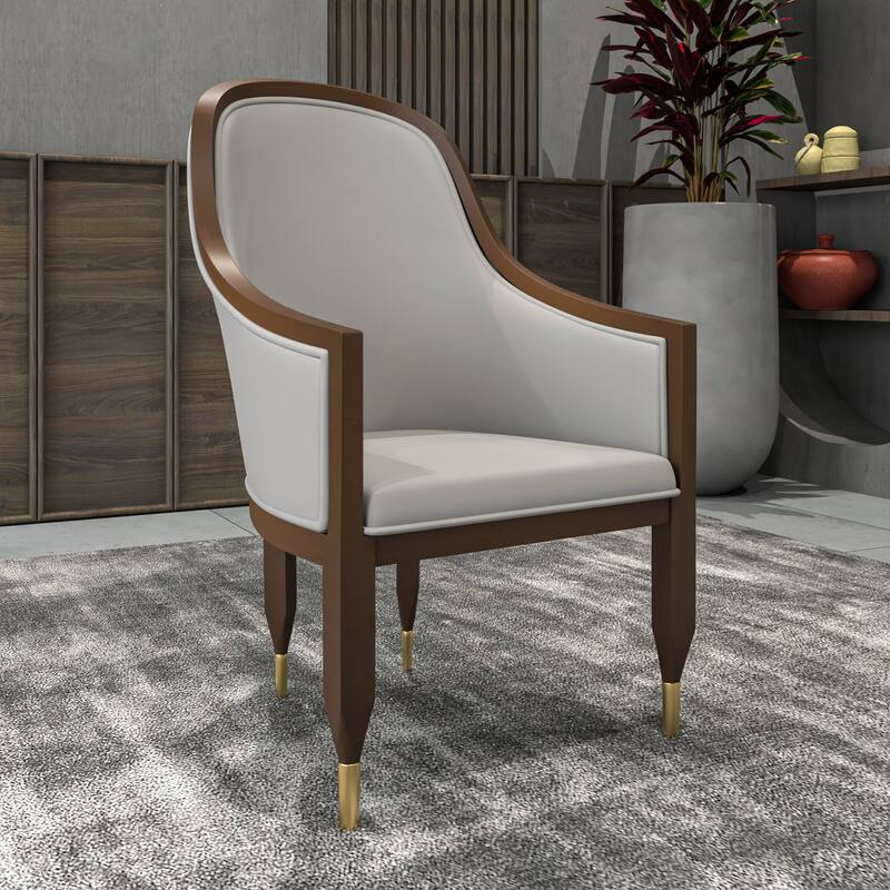 Belle Upholstered Leather Dining Chair Rubberwood Legs with Gold Caps Set of 2