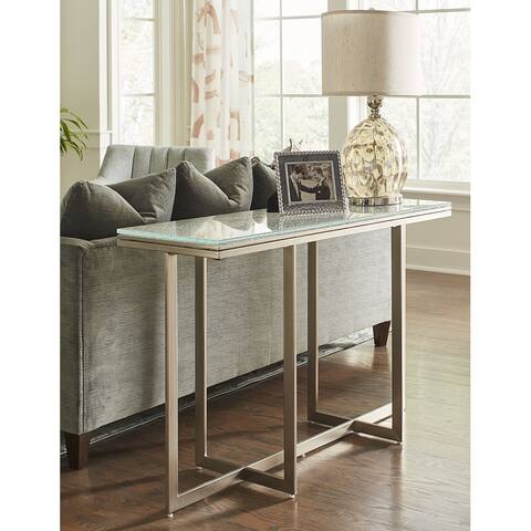 Eliza Media Console Table with Cracked Glass and Stainless Steel Base
