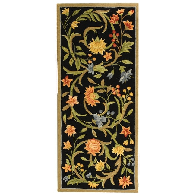 SAFAVIEH Handmade Chelsea Hali French Country Floral Scroll Wool Rug - 2'6" x 12' Runner - Black