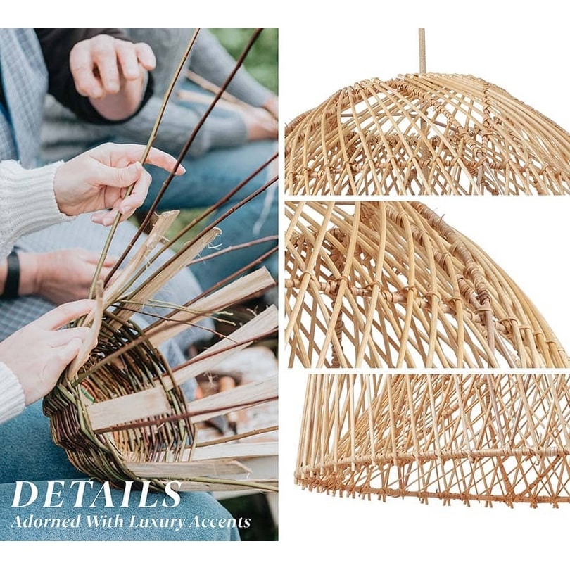 Santa Barbara Rattan Pendant Light - Natural Dome 1-Light Handwoven Light Fixture For Modern, Coastal, Farmhouse Room Decor