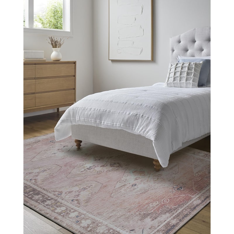 Livabliss Amelie Traditional Washable Area Rug - Dusty Pink/Beige - 2' x 2' 11"
