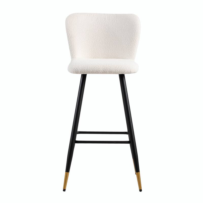 Modern Barstool with White Seat, Black Metal Legs & Gold-Tipped Ends