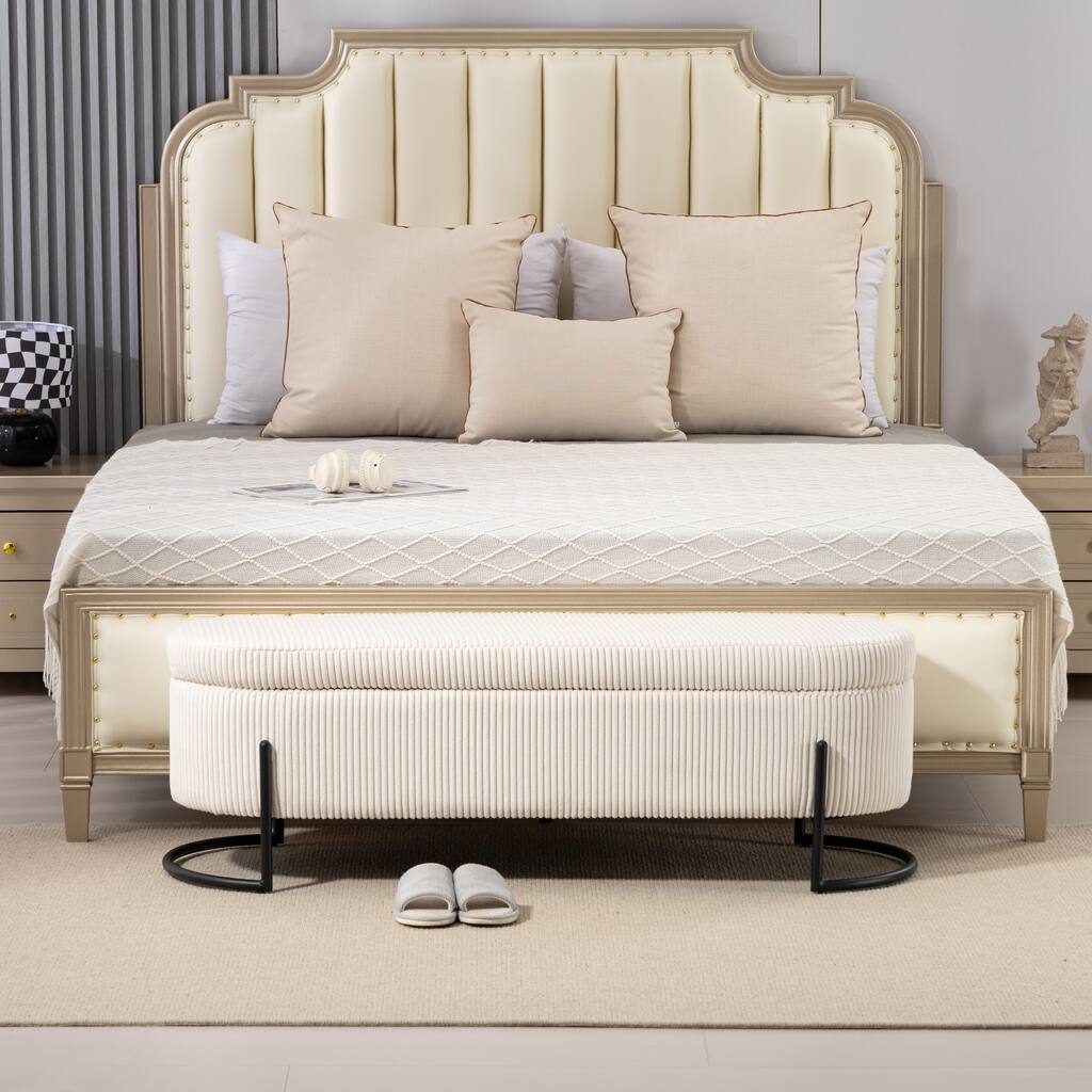 Woven storage Bench with safety hinges, End Bench for Living Room & Bedroom