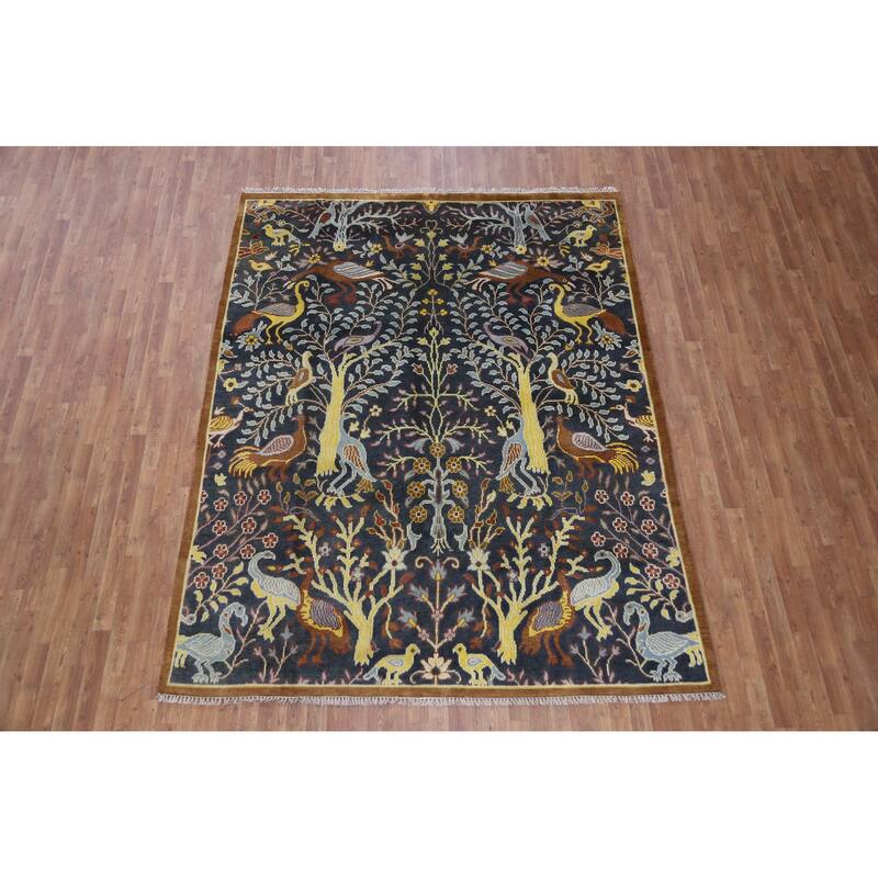 Hand Knotted Oriental 100% Wool Carpet Traditional All-Over Navy Blue & Blues Ziegler Area Rug - 9' 10'' X 7' 9''