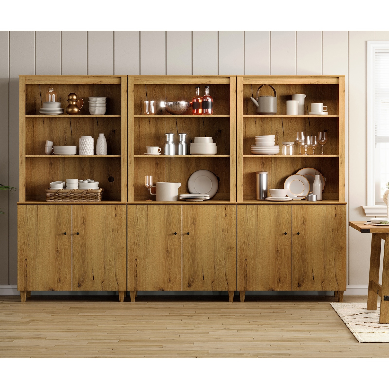 Modern 71" Tall Pantry Cabinet with Doors & Shelves for Dining Room