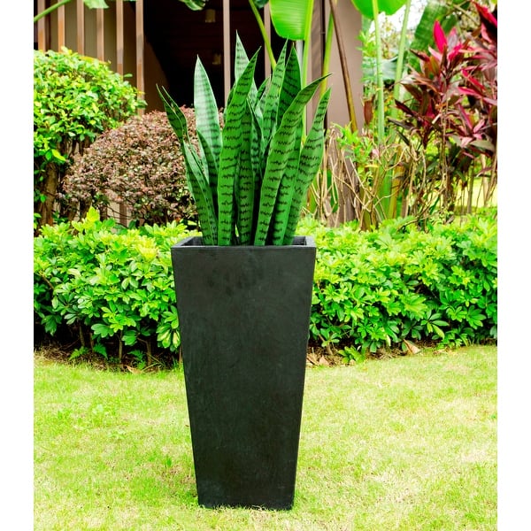 slide 2 of 6, Kante 28 in. Tall Burnished Black Lightweight Concrete Modern Tapered Tall Square Indoor/Outdoor Planter
