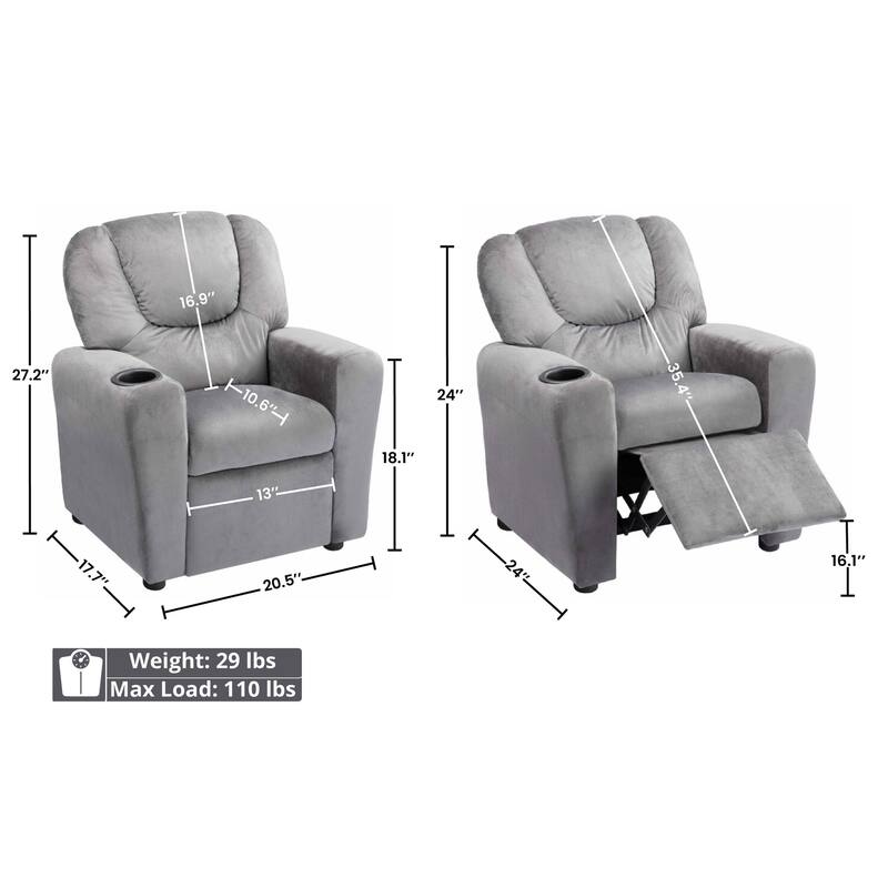 Pushback Kids Recliner Chair with Footrest & Cup Holders - Ultimate Comfort for Toddlers