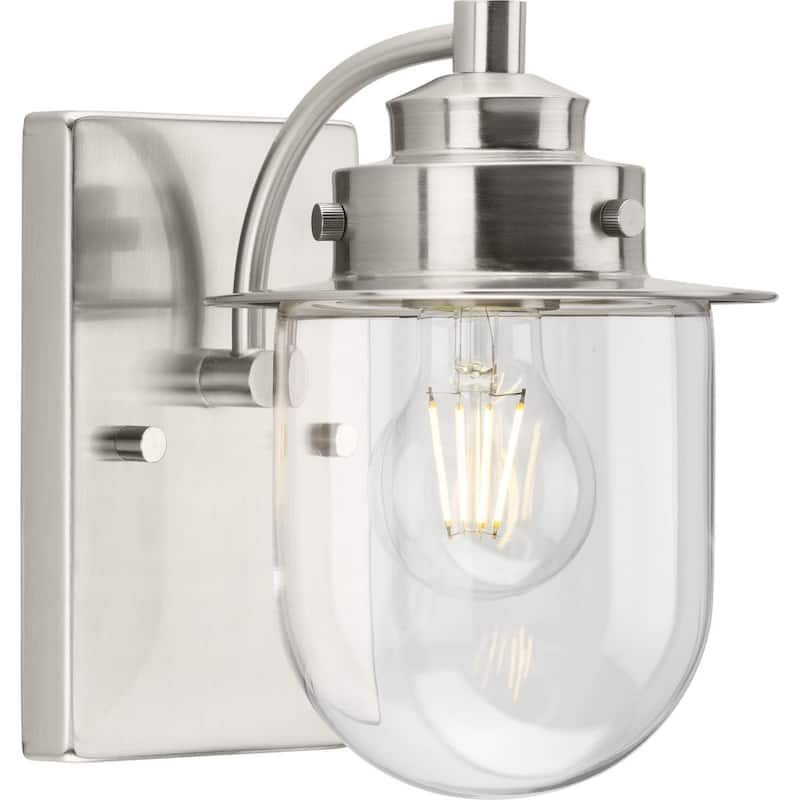 Northlake Collection One-Light Brushed Nickel Clear Glass Transitional Bath Light - 5.87 in x 7.5 in x 8 in - 5.87 in x 7.5 in x 8 in