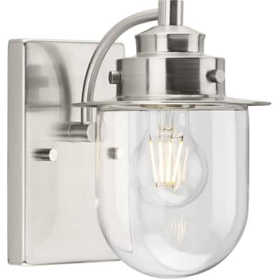 Northlake Collection One-Light Brushed Nickel Clear Glass Transitional Bath Light - 5.87 in x 7.5 in x 8 in