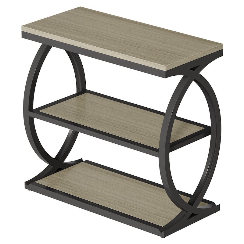 Small 3-Tier End Table for Living Room, Industrial Wooden Side Table with Metal Frame, Rustic Brown