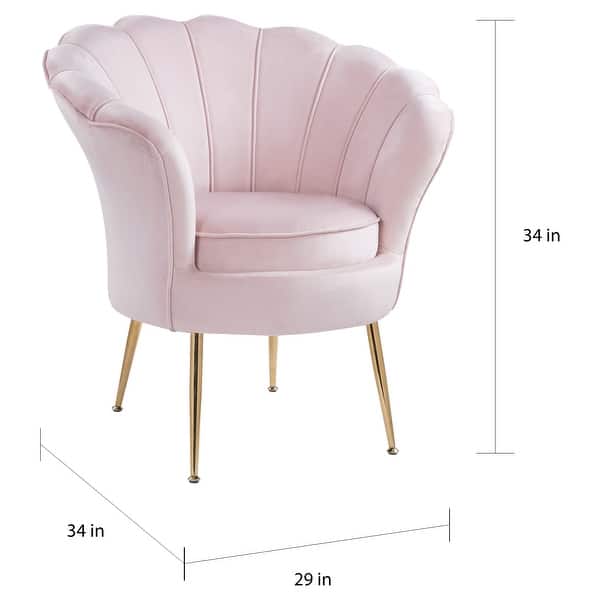 Angelina Velvet Scalloped Back Barrel Accent Chair w/ Metal Legs