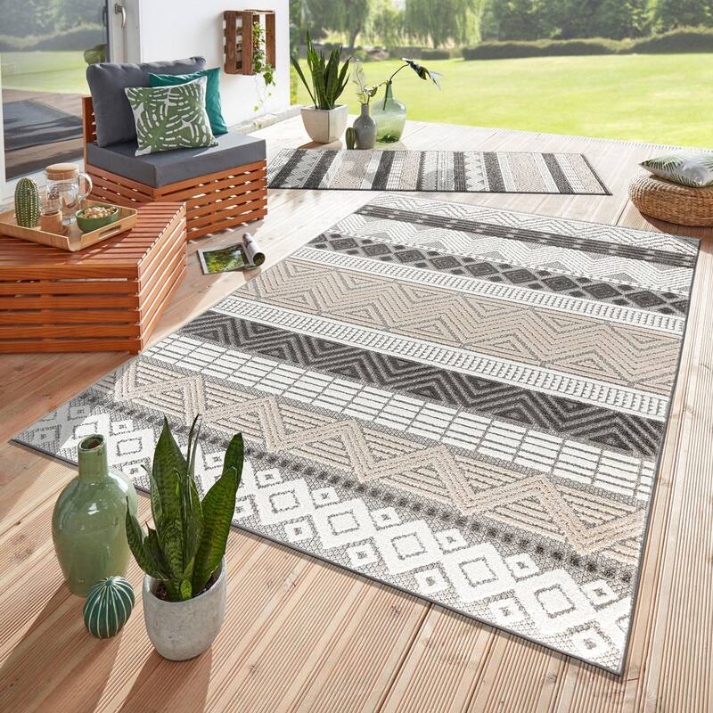 Marbella Contemporary Boho Indoor/Outdoor Area Rug - 12' X 15' - Gray
