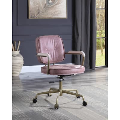 Pink Top Grain Leather Office Chair
