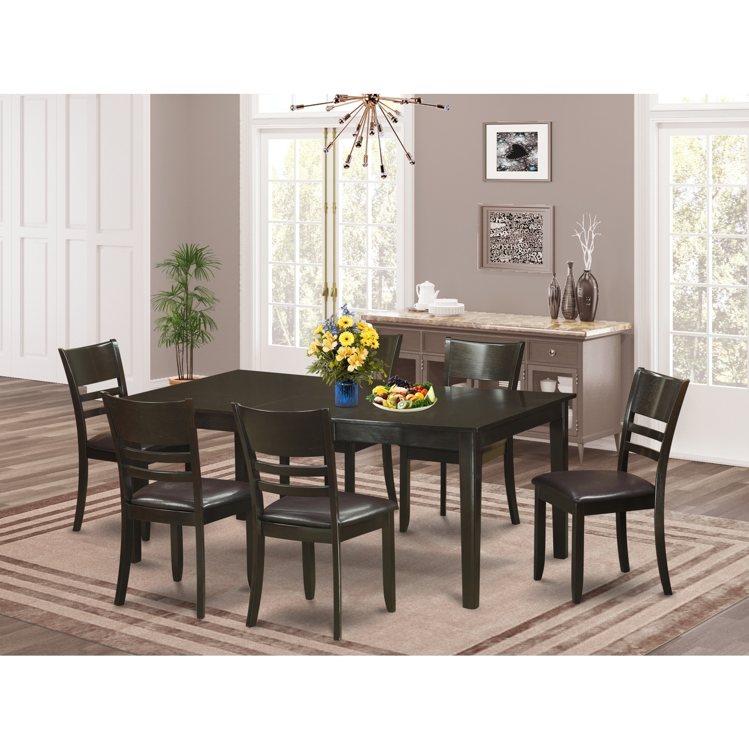 7-Piece Dining Set - Rectangular Table & 6 Ladder Back Chairs - Expandable Butterfly Leaf Table