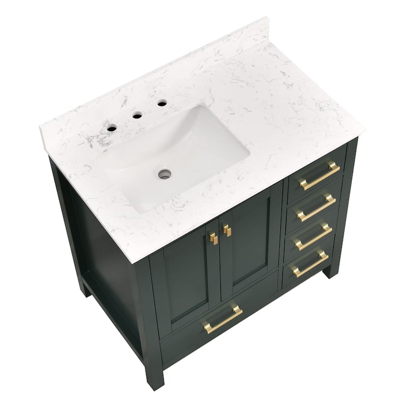 StarrySky 36 inch Undermount Left Sink Bathroom Vanity with Engineered Carrara Marble Top