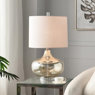 StyleCraft Antique Mercury Table Lamp - White Designer Print Hardback Fabric Shade