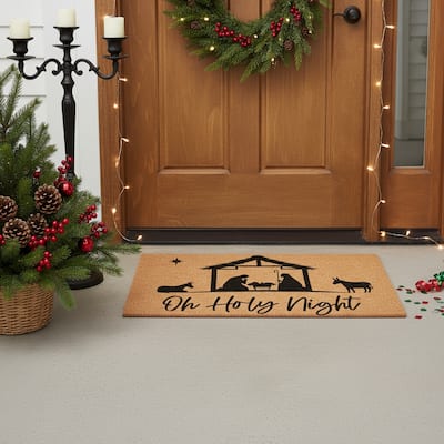 HomeRoots 17" X 29" Brown And Black Christmas Outdoor Coir Door Mat - 17.00' X '29.00
