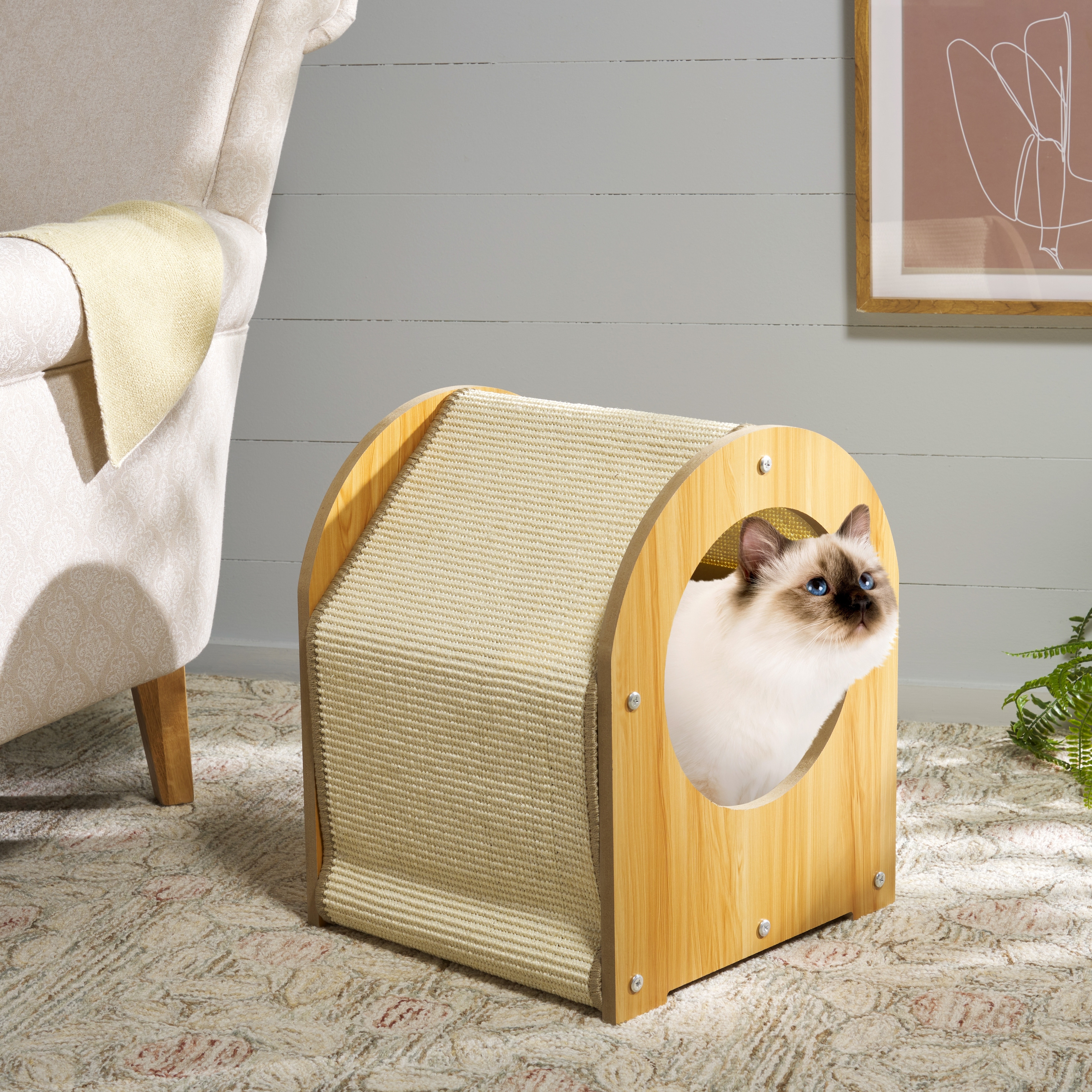 SAFAVIEH Home Natural/Ivory 15"W x 16"L x 19''H Sisal Cat Scratch House - 15"W x 16"L x 19''H