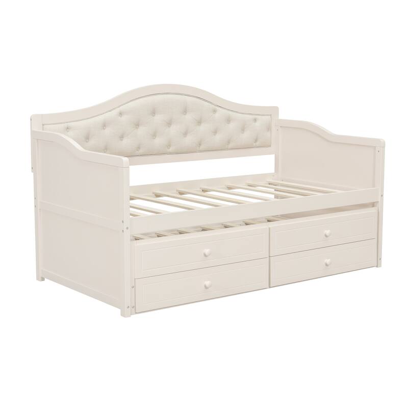 Twin Upholstered Daybed with Pull-Out Trundle & Storage Drawers by Harper&Bright Designs