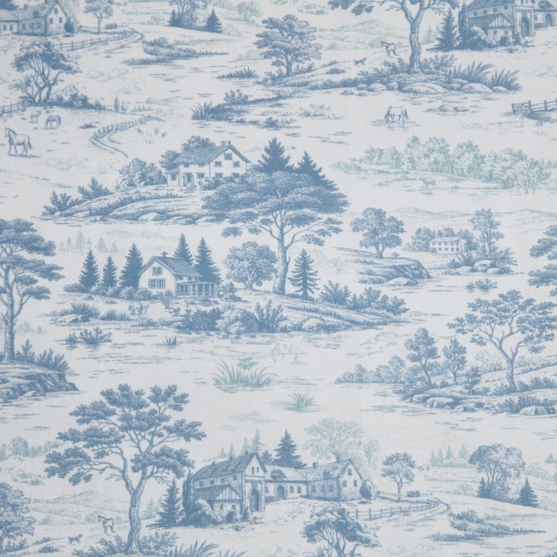 Martha Stewart Farmhouse Toile Cotton Reversible Blue Duvet Cover Set