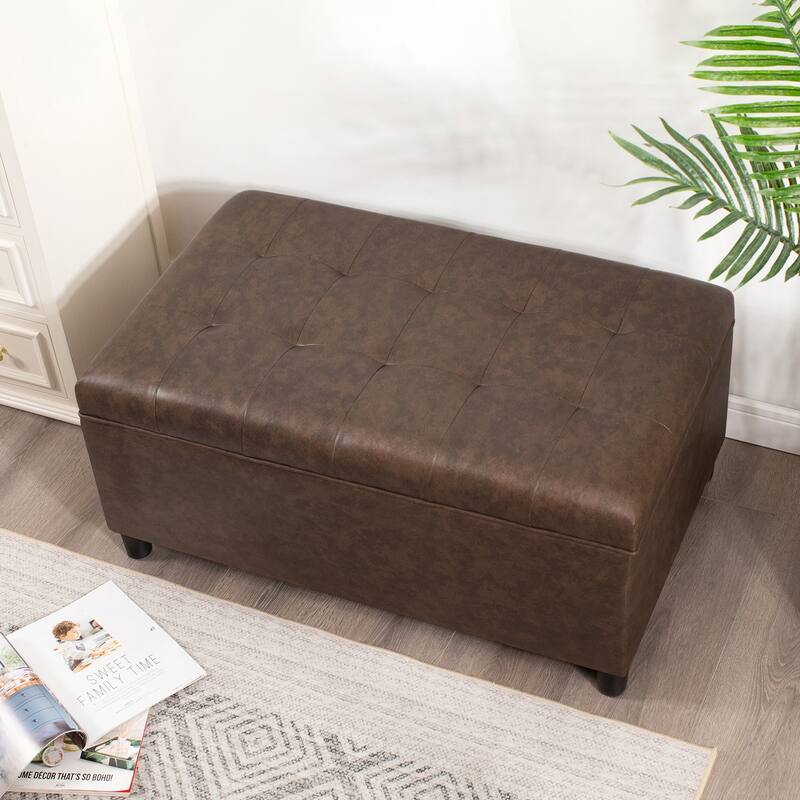 Adeco 35" Tufted Rectangular Storage Ottoman Bench