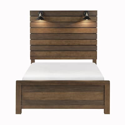 Antique Brown Finish 1pc Bed with LED Lampshades