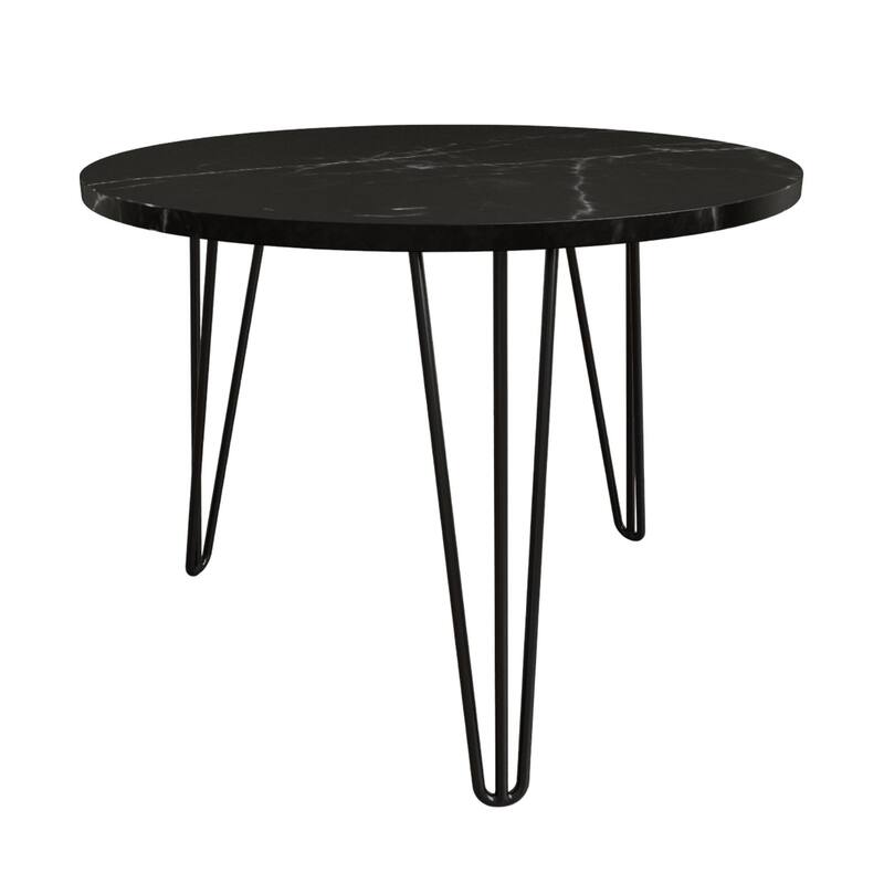 Anmytek Set of 2 Nesting Round Coffee Tables with Marble Effect Top & Hairpin Legs, Black Industrial Modern Side Tables