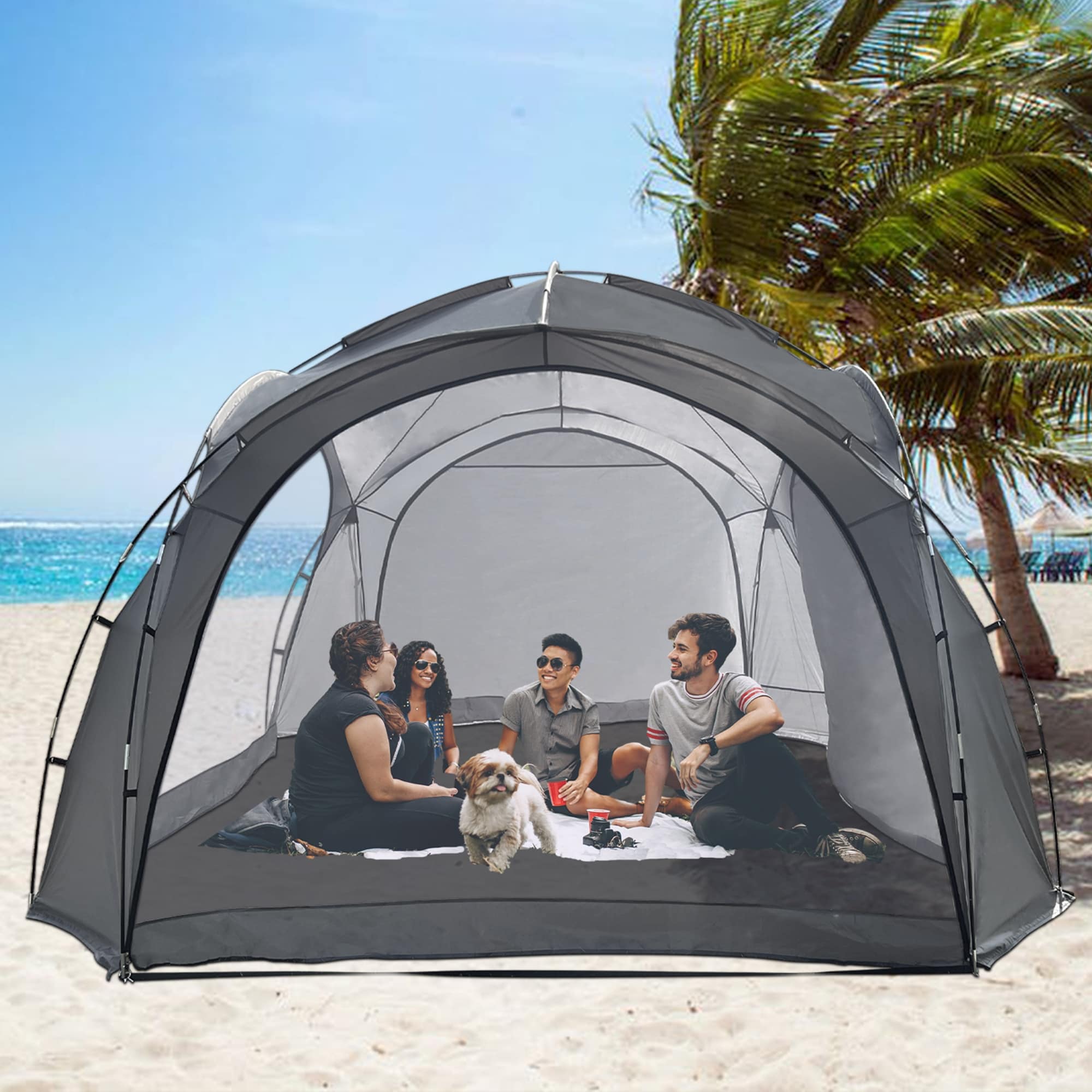 4 6 Person Portable Camping Tent Pop Up Beach Tent Sun Shelter 12 ft. 12 ft. 7.5 ft. Bed Bath Beyond 38119592