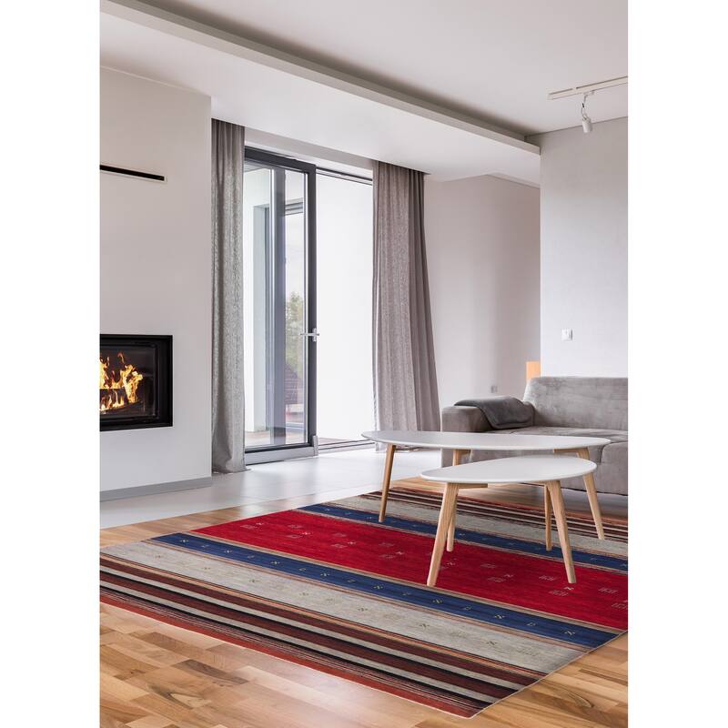 ECARPETGALLERY Hand Loomed Kashkuli Gabbeh Red Wool Rug - 6'6 x 9'7