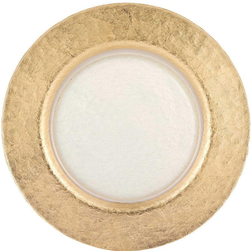 HomeRoots 13" Clear And Gold Round Glass Handmade Charger Plate