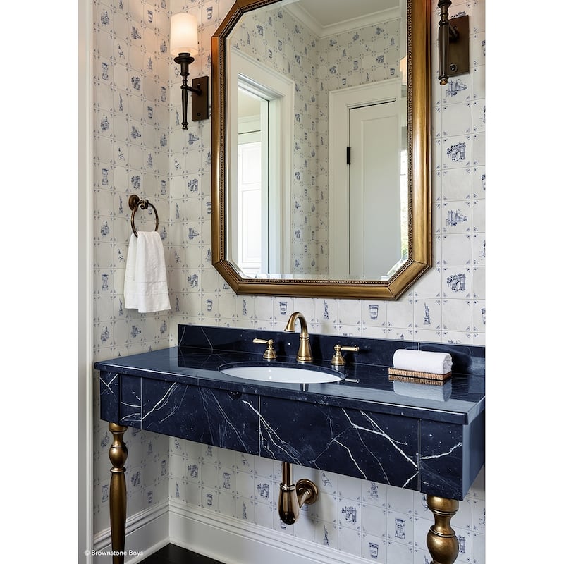NuWallpaper Brownstone Boys Brooklyn Delft Navy Peel and Stick Wallpaper - N/A
