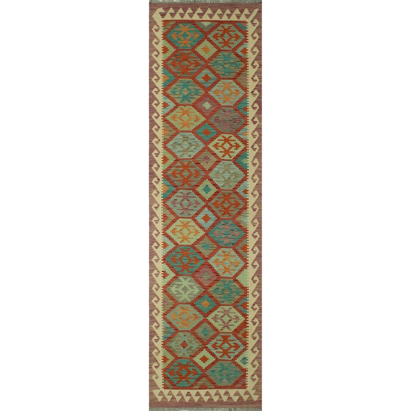 Hand-Woven Sangat Kilim Gulshakh Purple/Ivory Runner - 2'8" x 9'5"