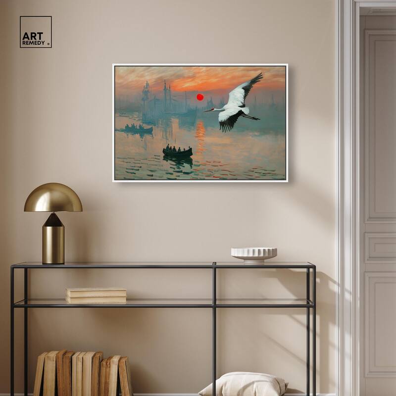 Crane Sunset Canvas by Art Remedy