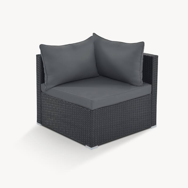 L-shape Sectional Sofa Patio Furniture Sets 8-Pieces Conversation Set Wicker Sofa Set Convertible Recliner Couch with Table