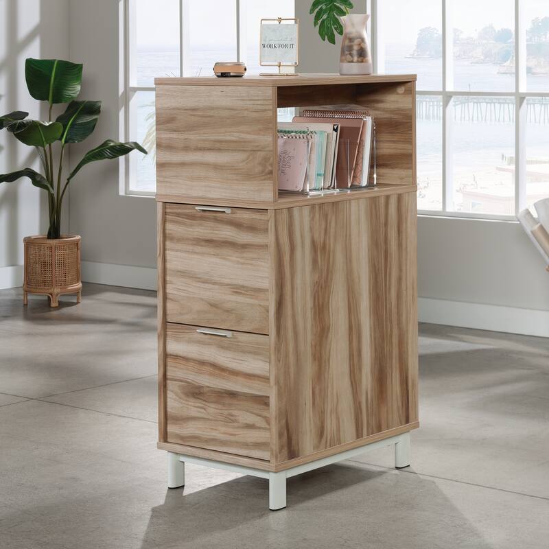 Brown File Cabinet with 2 Full-Extension Drawers and Elevated Shelf for Office