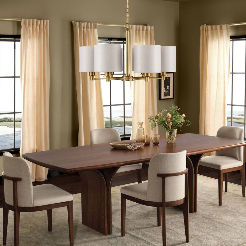 Modern Chandelier Dining Room Pendant Light Fixture Drum Fabric Shade