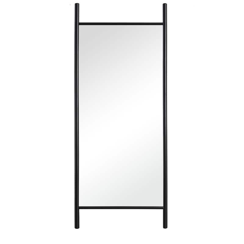 HomeRoots 71" Black Solid Wood Ladder Leaning Framed Full Length Mirror - 31.00 in. x 71.00 in. x 0.79 in.
