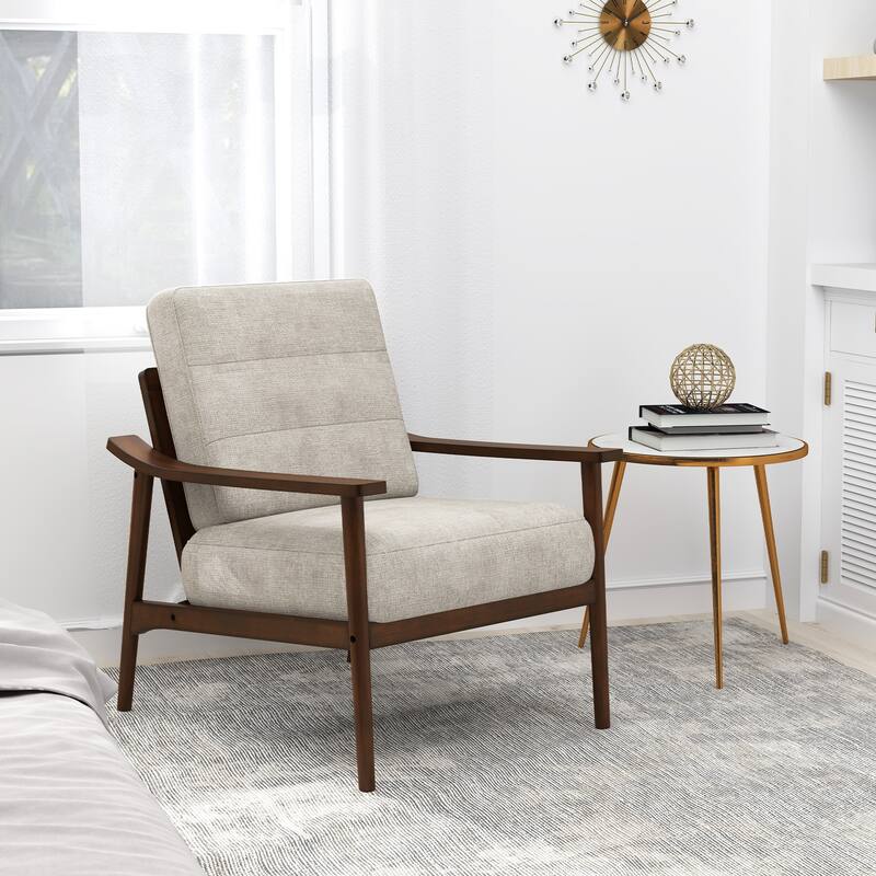 Gymax Modern Accent Chair Upholstered Leisure Armchair w/ Rubber Wood