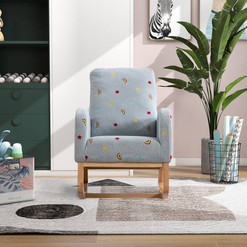 26.8"W Rocking Chair for Nursery, Boucle Nursery Chair With Side Pocket